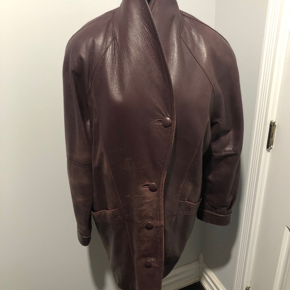 Vintage Plum Weathered Leather Coat